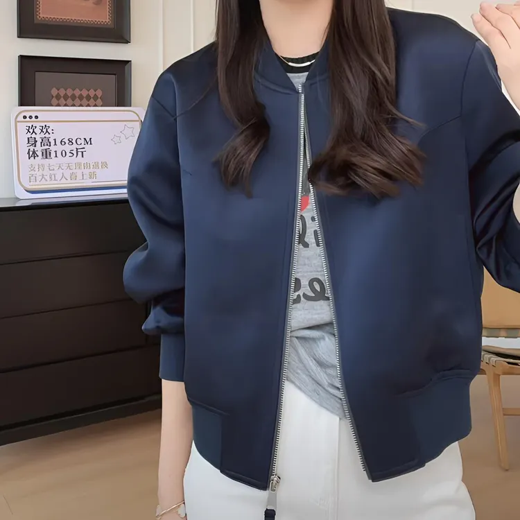 【YHH】春季休闲圆领宽松短款棒球服外套-YHW50189