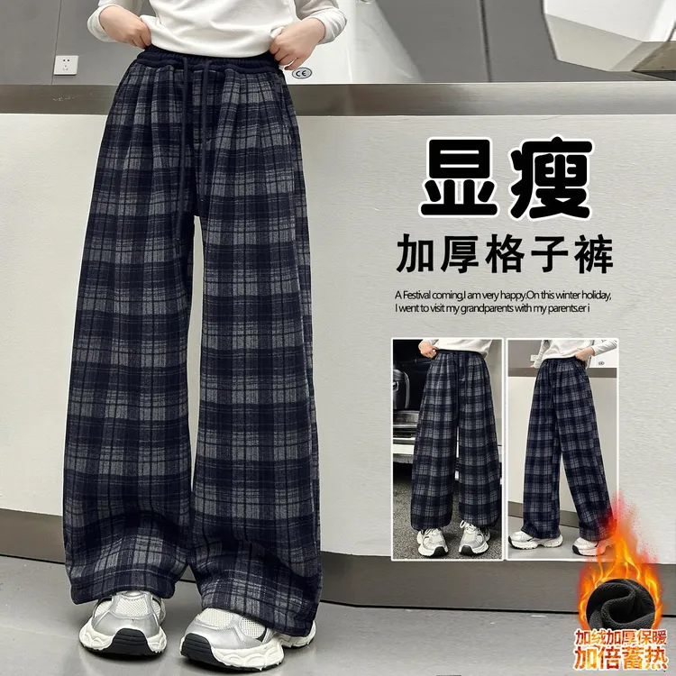 奥莱【万达撤柜】女童格子休闲裤加绒加厚2026新款儿童中大童秋冬直