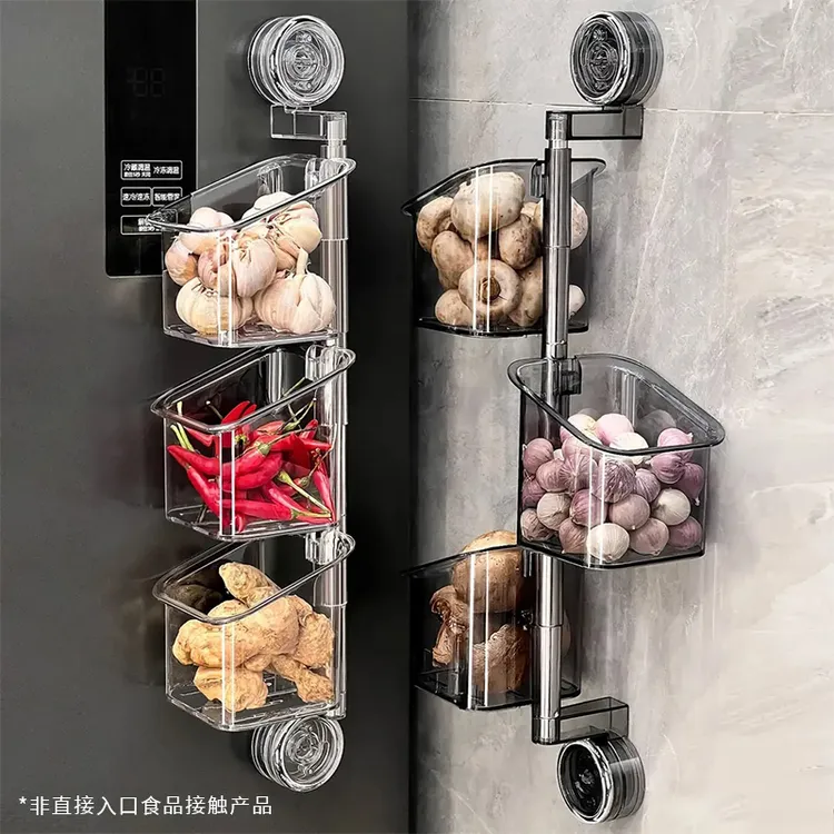 旋转多层葱姜蒜收纳盒吸盘置物架壁挂式生姜大蒜挂篮收纳神器