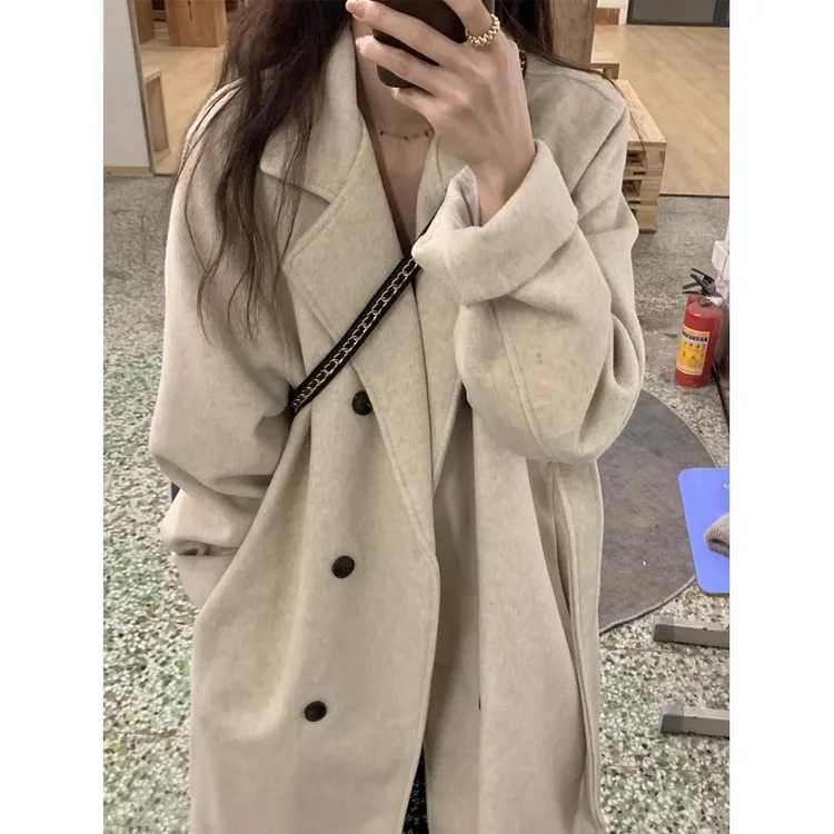 大码小众设计感大衣中长款秋冬赫本风呢子大衣胖mm小个子毛呢外套