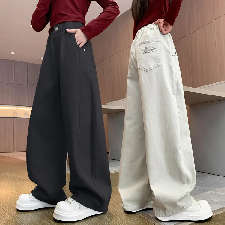 女童秋装休闲长裤2025新款儿童宽松裤子春秋款大童女孩纯棉弯刀裤