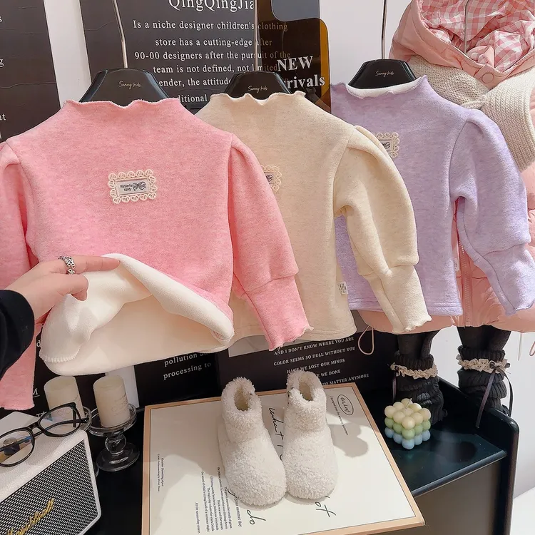 【超暖高品质】儿童冬季考拉绒打底T恤女童加绒加厚灯笼袖保暖卫衣