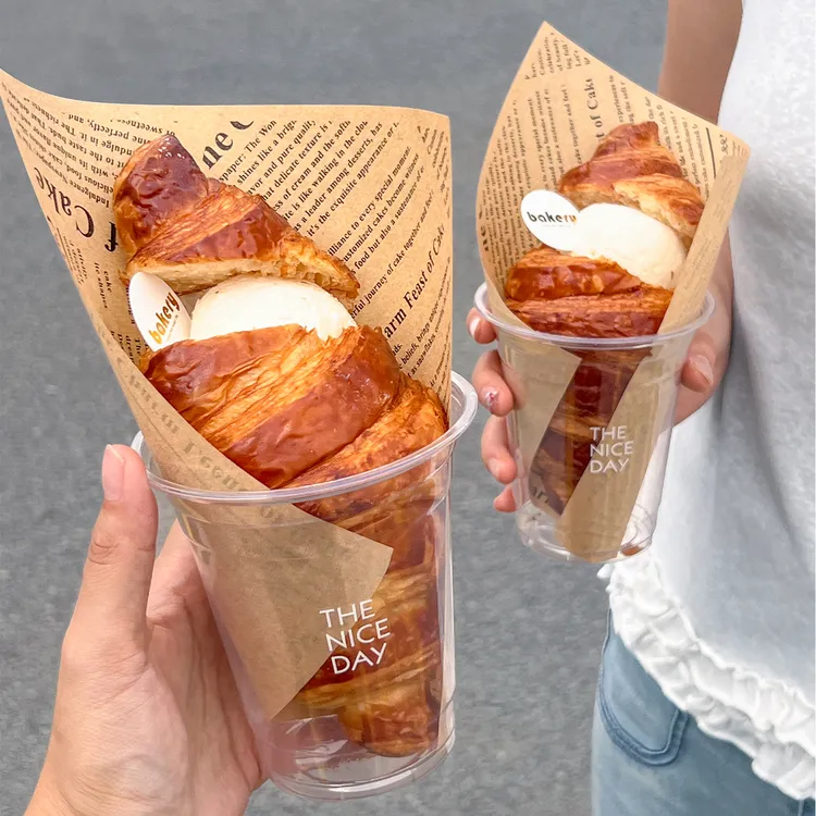 可颂冰淇淋打包一次性pet冷饮杯咖啡杯带盖食品级塑料98口径定制