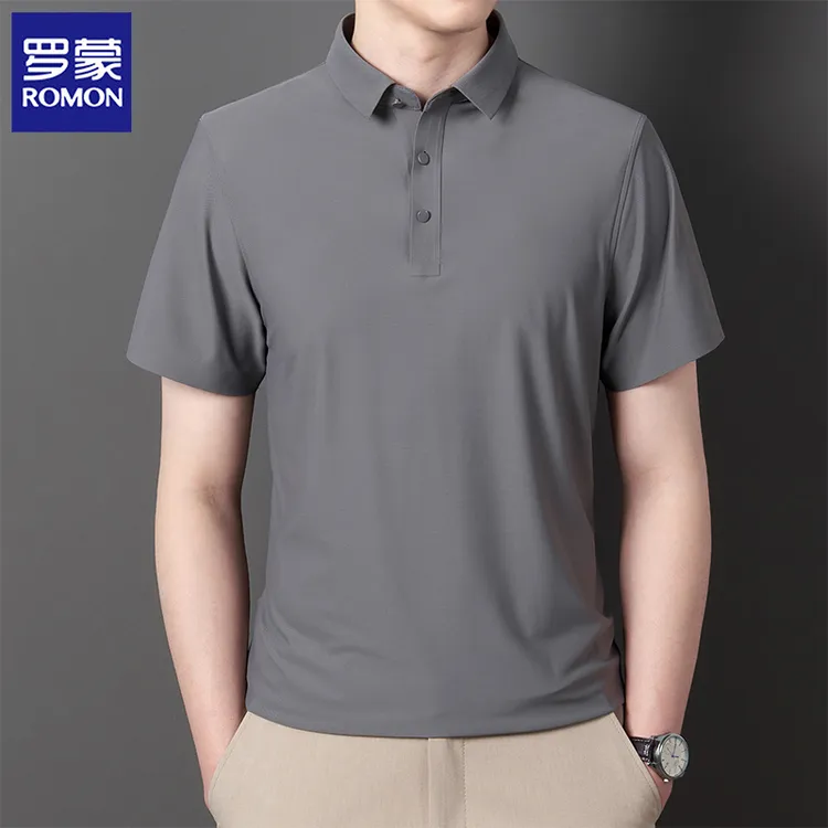 罗蒙无痕高弹polo衫夏季薄款翻领短袖T恤男休闲透气高档男装运动