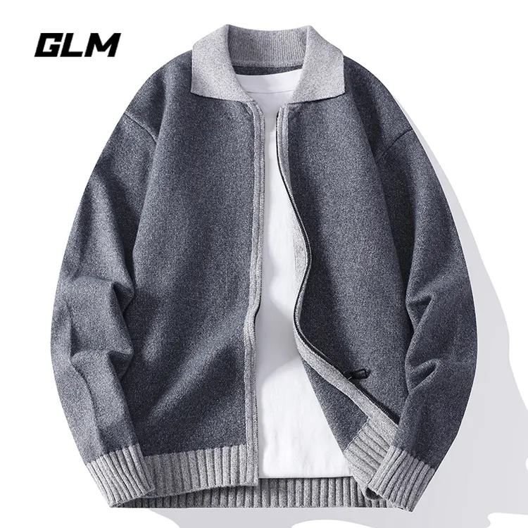 GLM巴恩风开衫毛衣男秋冬季高级感宽松休闲翻领双拉链针织衫外套