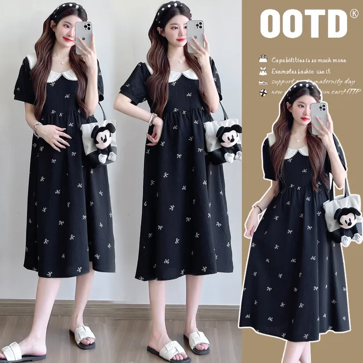 2025孕妇装夏款时尚连衣裙甜美宽松气质显瘦大码夏季中长款裙子