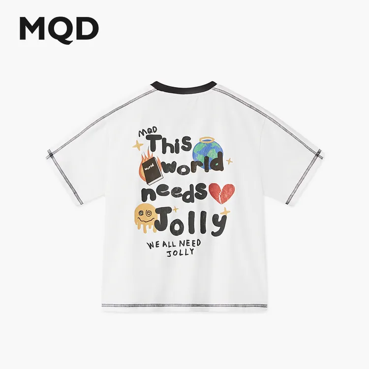 MQD童装25夏季新品学院风潮酷休闲亲肤短袖背后字母T恤9652W0399