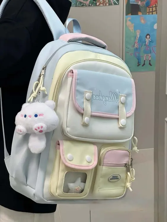 高颜值撞色学院风书包女初中高中学生大容量双肩包小学生减负书包