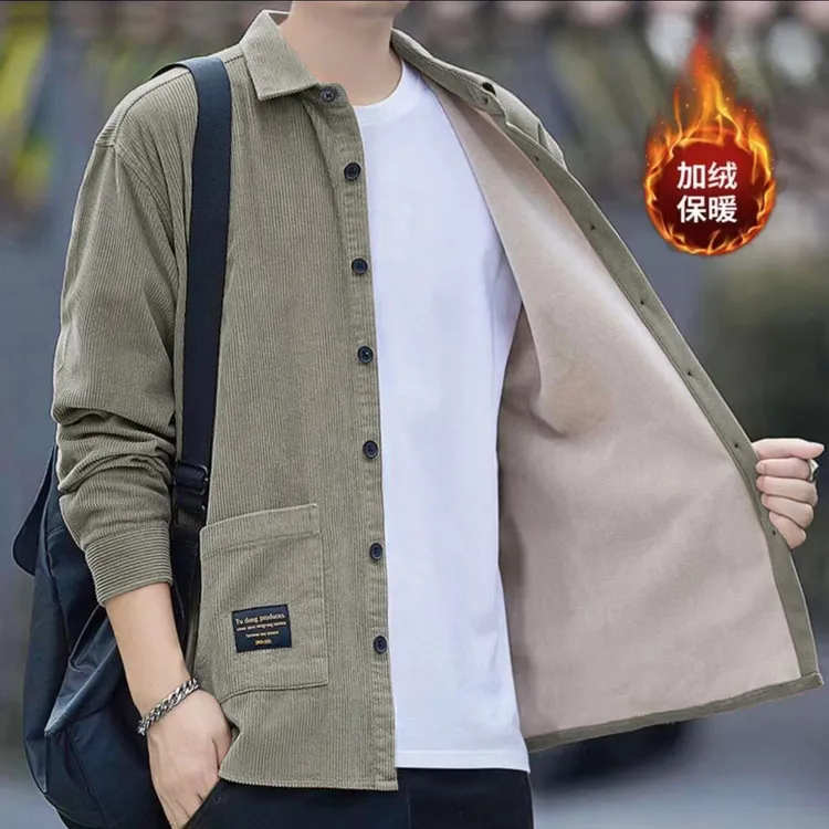 宽松春秋加厚灯芯绒衬衫男士大码休闲秋冬款衬衫外套型男中青年