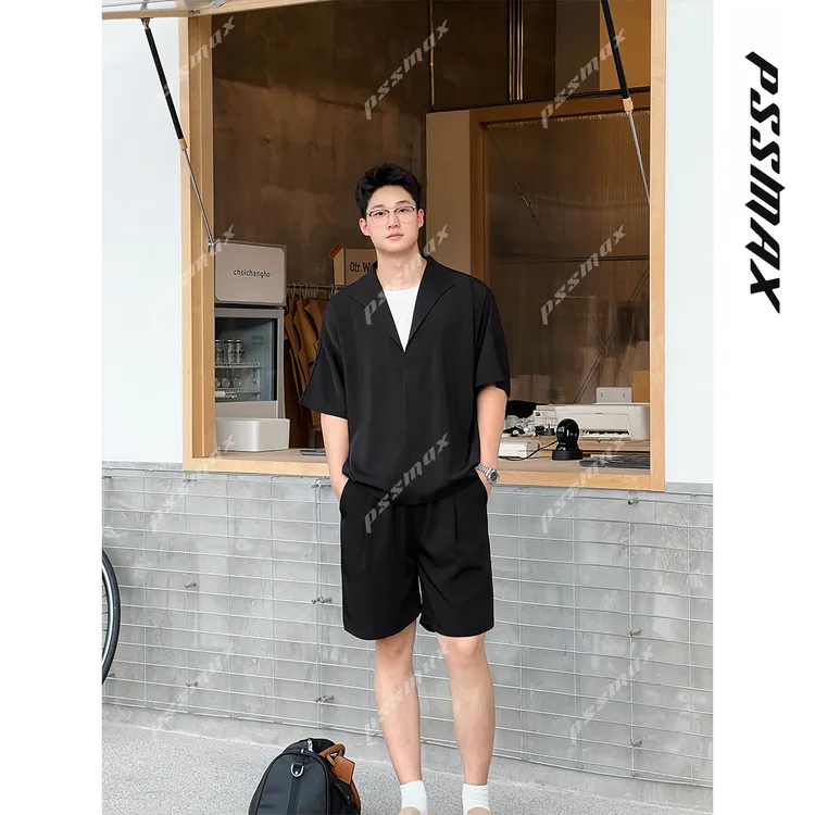 【现货】胖俗俗 pssmax【冰丝假两件】2025夏季休闲宽松短袖短裤套装