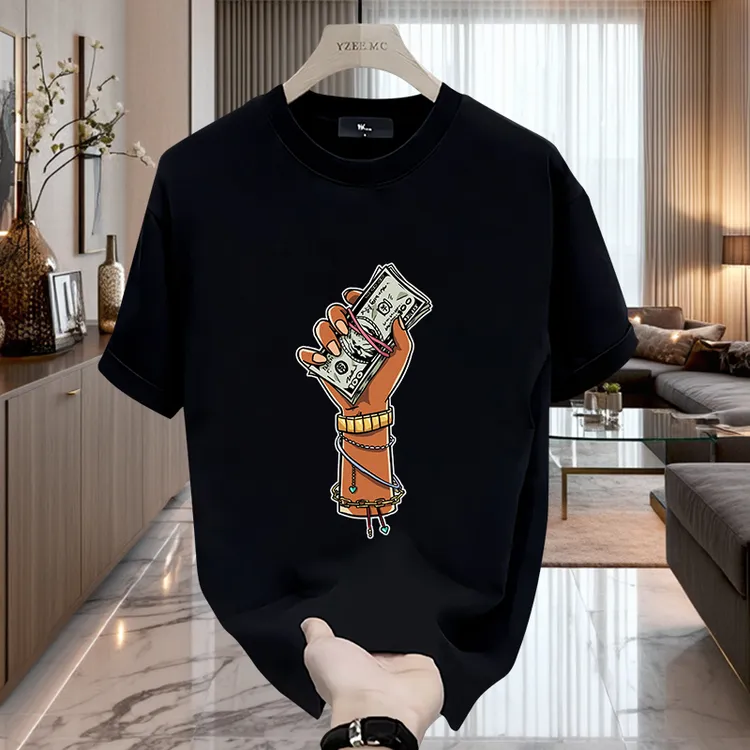 2025夏季新款痞帅潮牌印花宽松休闲重磅纯棉短袖T恤男女百搭上衣