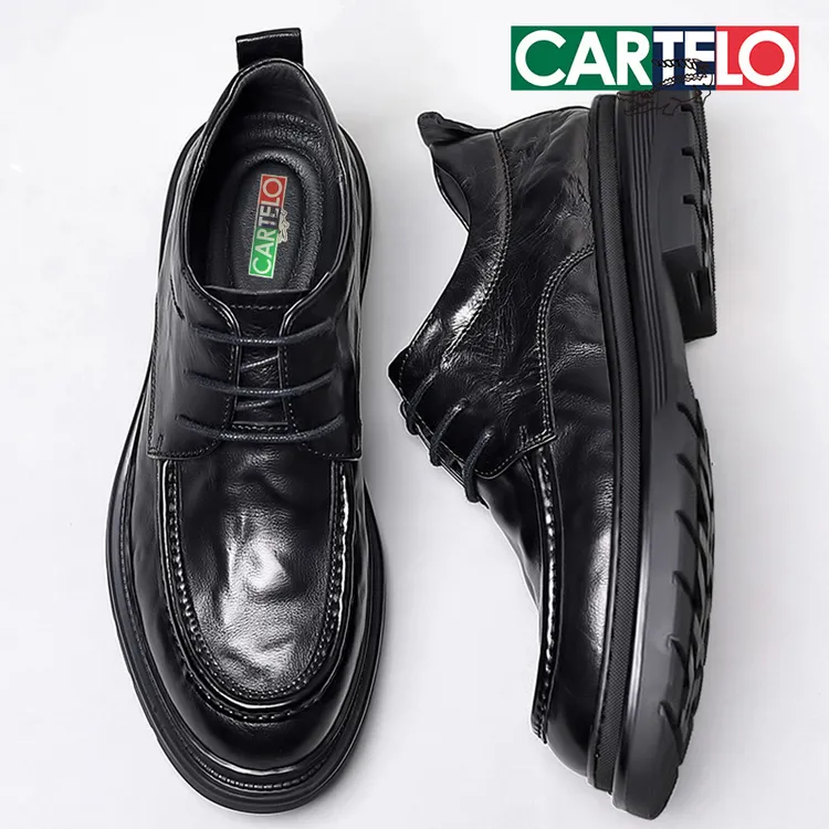 CARTELO/卡帝乐鳄鱼男鞋真皮牛皮上班开车透气男士休闲皮鞋德比鞋