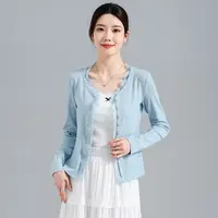 燕苹春季新款修身显瘦时尚百搭薄款蕾丝纯色长袖打底开衫ZQY25-09