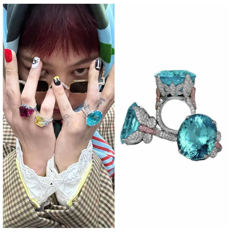 铜合金仿水晶戒指 gd权志龙同款高品满钻JACOB&CO戒指轻奢男女