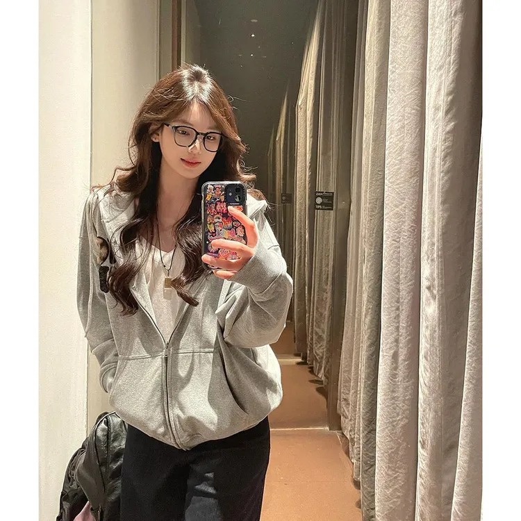 卫衣春秋款女薄款休闲韩版学院风宽松运动棉质小个子加绒开衫外套