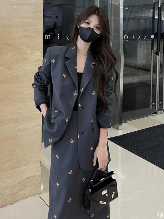 【鎏金蝶梦】300斤大码胖mm显瘦遮肉气质高级西装套装宽松2025秋新