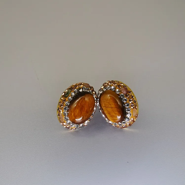 高品虎眼石耳钉简约镶嵌时尚优雅精致