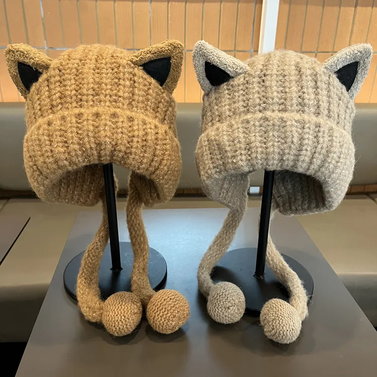 2025新款儿童毛线帽子秋冬女百搭包头护耳保暖针织帽学生新款冬帽