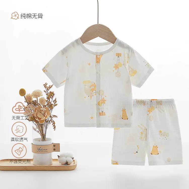 新生婴儿夏季薄款纯棉短袖套装男女宝宝外出服两件套夏装分体服