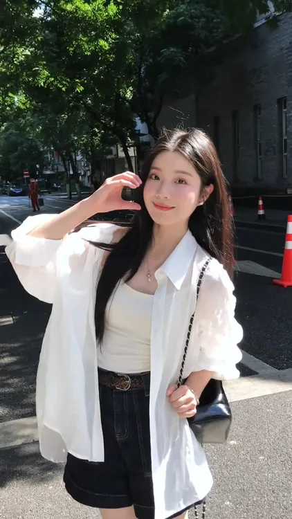 韩系宽松白色长袖衬衫女2025夏季薄款防晒衬衣高腰牛仔短裤两件套