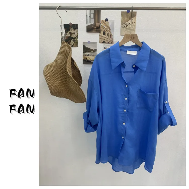 FANFAN 【宝石蓝系列】苎麻可卷袖衬衫
