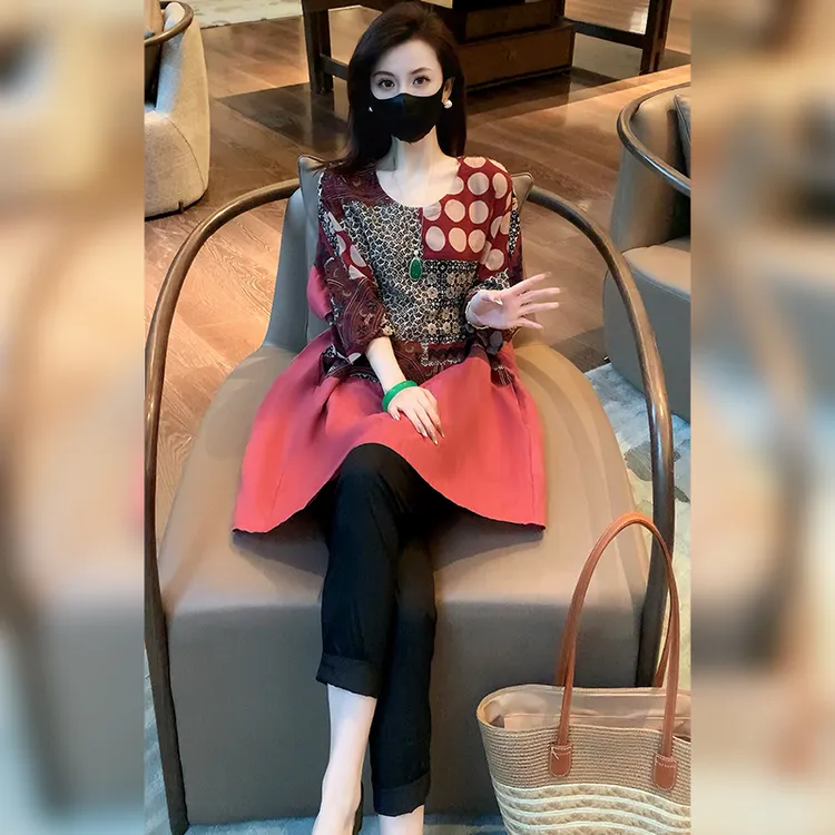 Linda姐高端线【欧若风】新款时尚气质印花套头衬衫AS5SCS0106