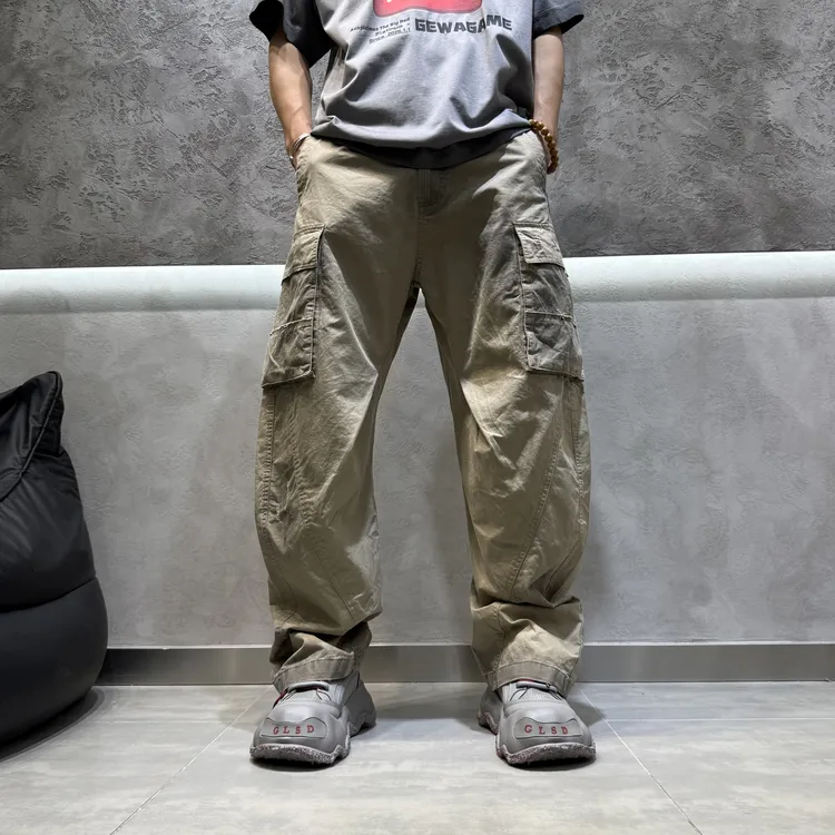 2025原创早秋新款男士直筒宽松工装裤春秋美式复古纯棉休闲长裤