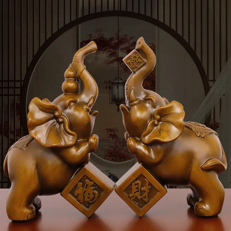 新款上市木纹财福对象一对摆件创意家居客厅书桌办公室玄关摆件