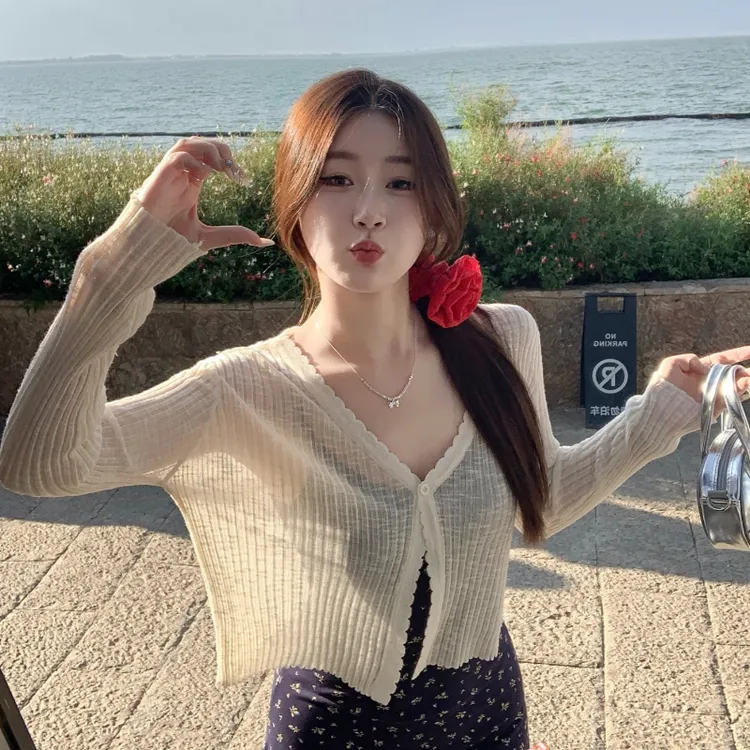 夏季薄款开衫女长袖短款外搭空调衫连衣裙外披洋气温柔百搭罩衫