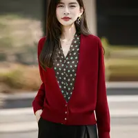 【葛行长定制】假两件精纺羊毛波点长袖针织衫洋气时尚女开衫NS5226
