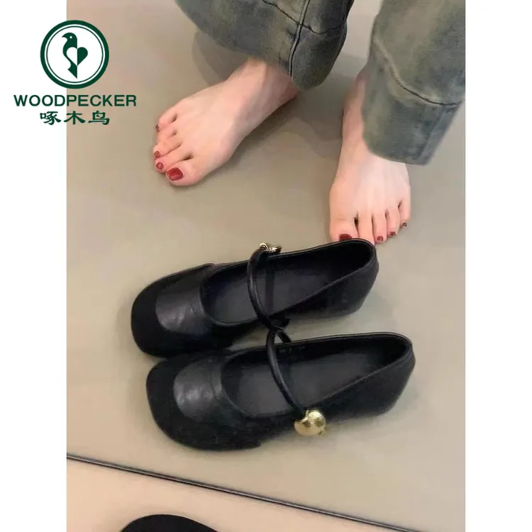 啄木鸟2025复古奶奶鞋女一字带圆头玛丽珍鞋百搭内增高晚风单鞋子