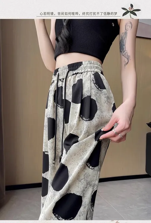 [时尚必备]百搭复古风波点阔腿裤2025夏新款设计感宽松垂感休闲裤