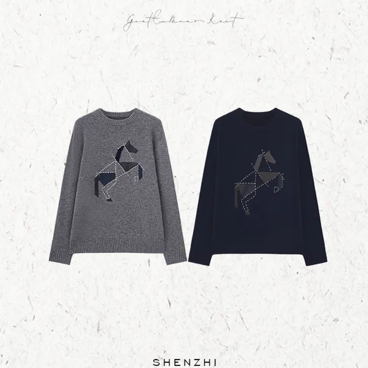 [绅织羊绒]马年礼盒款高奢手工刺绣小马粗针加厚羊绒衫+运费险