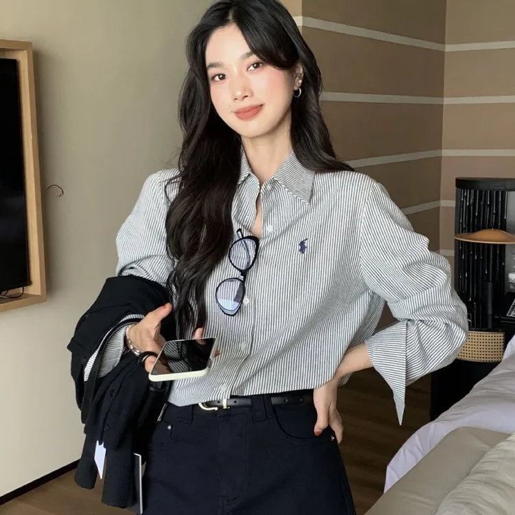 【有运险】纯棉！小刺绣女装长袖衬衫秋季新款韩版时尚衬衣百搭上衣