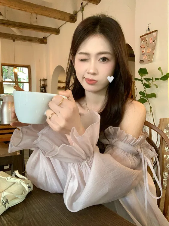 【烟雨雾紫】法式甜美温柔风气质一字肩长袖连衣裙短裙小众仙女裙夏