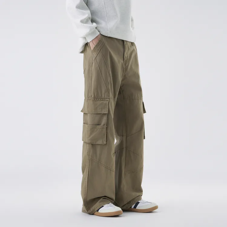 秋冬季美式复古水洗多口袋工装裤男生街头做旧直筒宽松裤子阔腿潮