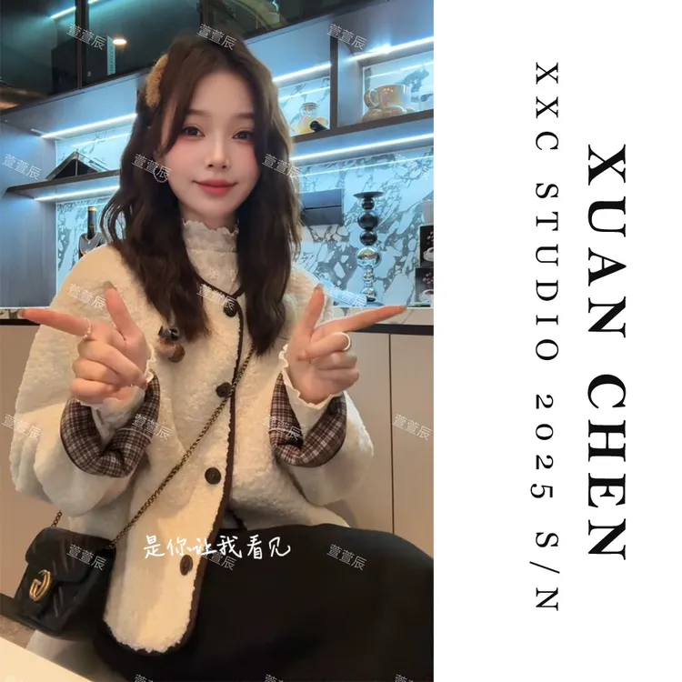 【月亮城堡】秋冬外套女时尚洋气宽松万能百搭外套女毛毛外套#8928