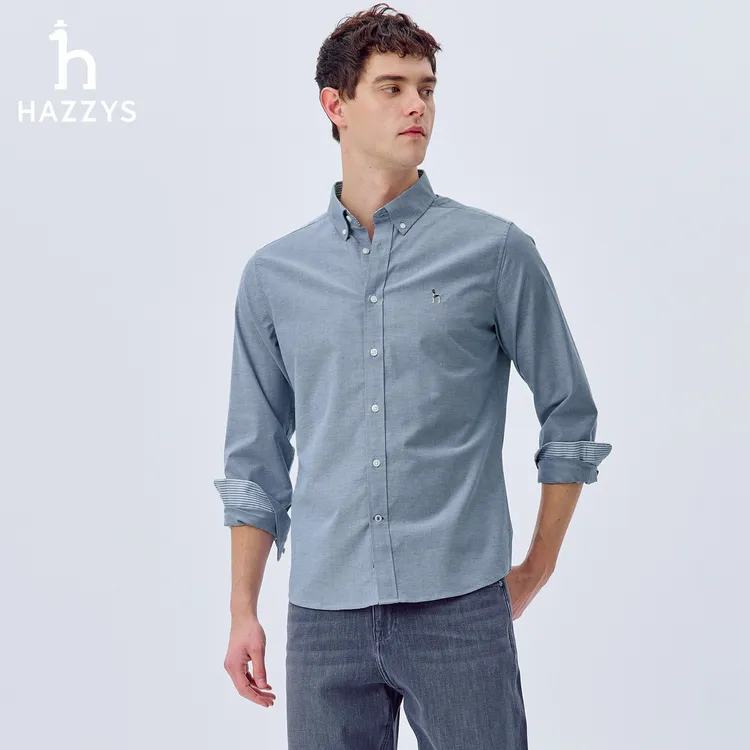 Hazzys哈吉斯春秋季男装休闲衬衫男款长袖商务衬衣男士