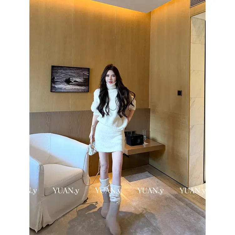 媛媛【秋日臆想】高领保暖百搭秋冬新款时尚套装（毛衣+裙子）#TZ0806