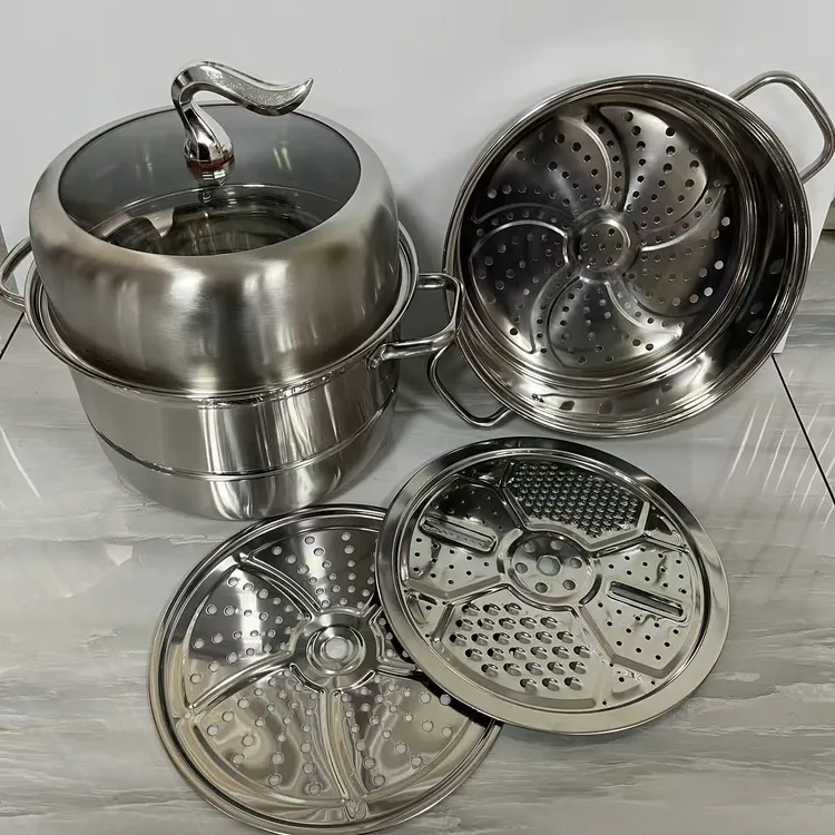 新疆包邮【三层大容量】不锈钢蒸锅多功能蒸馒头燃气灶电磁炉加厚