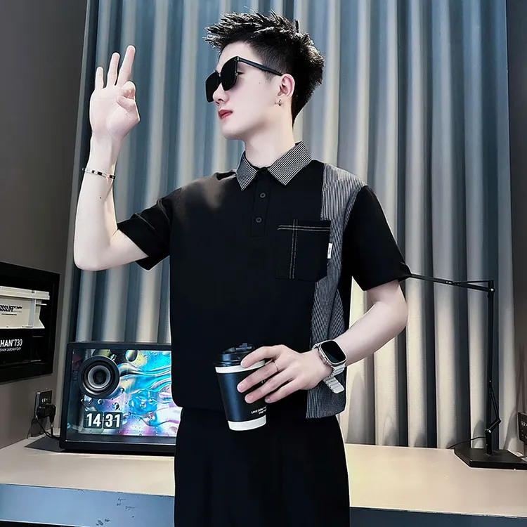 夏季潮牌短袖POL0衫男撞色体恤2025新款夏季男装衣服痞帅半袖T恤