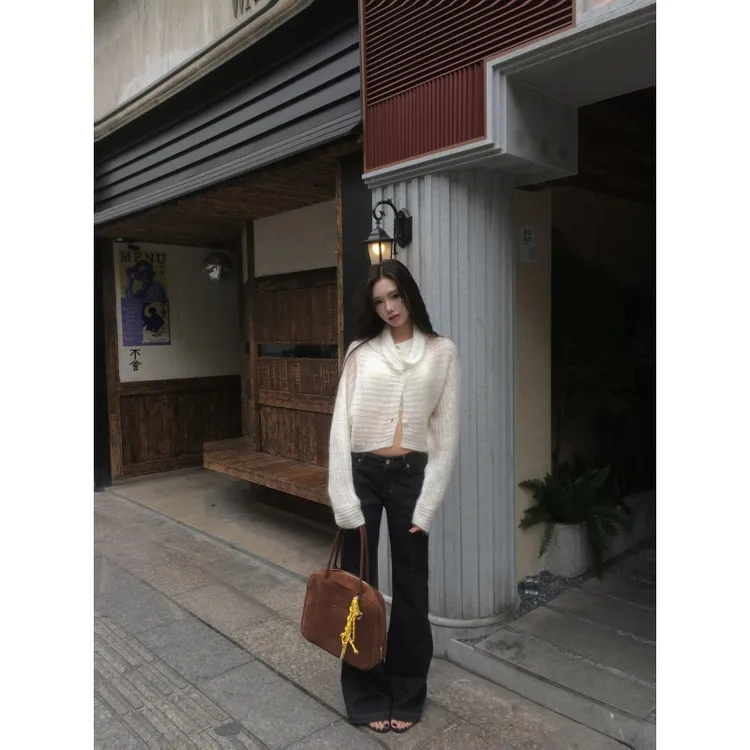 高级感洋气休闲镂空针织外套女秋季慵懒松弛感气质宽松阔腿长裤潮