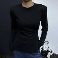 小众纽扣收腰垫肩秋季打底单穿百搭开叉T恤1135