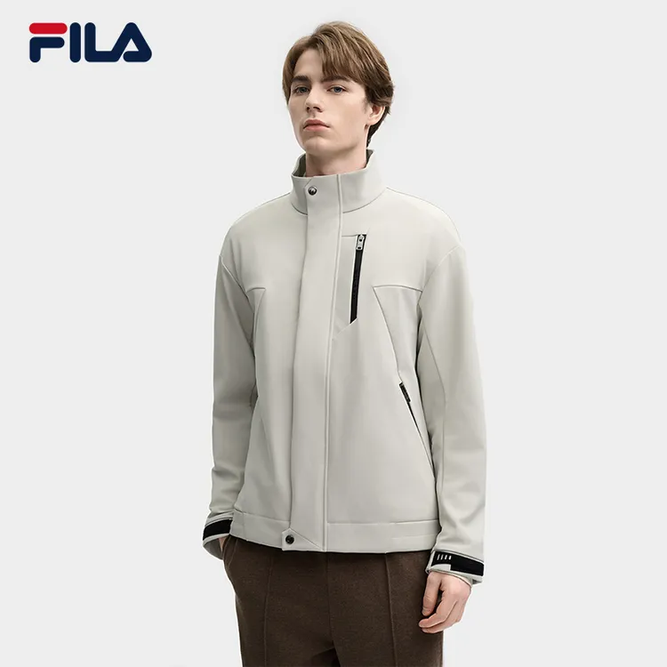 FILA 斐乐官方男士针织长袖外套2025春新款时尚休闲宽松立领上衣