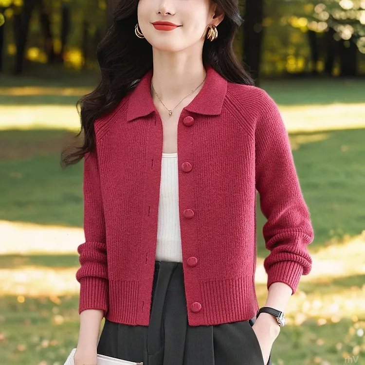 翻领针织开衫开春穿搭小香风2025年春秋洋气短外套女士外搭上衣服