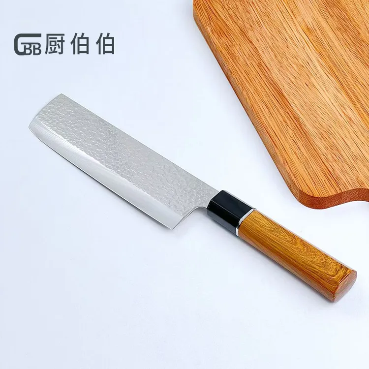 仿木柄不锈钢日式锤纹料理刀西瓜刀