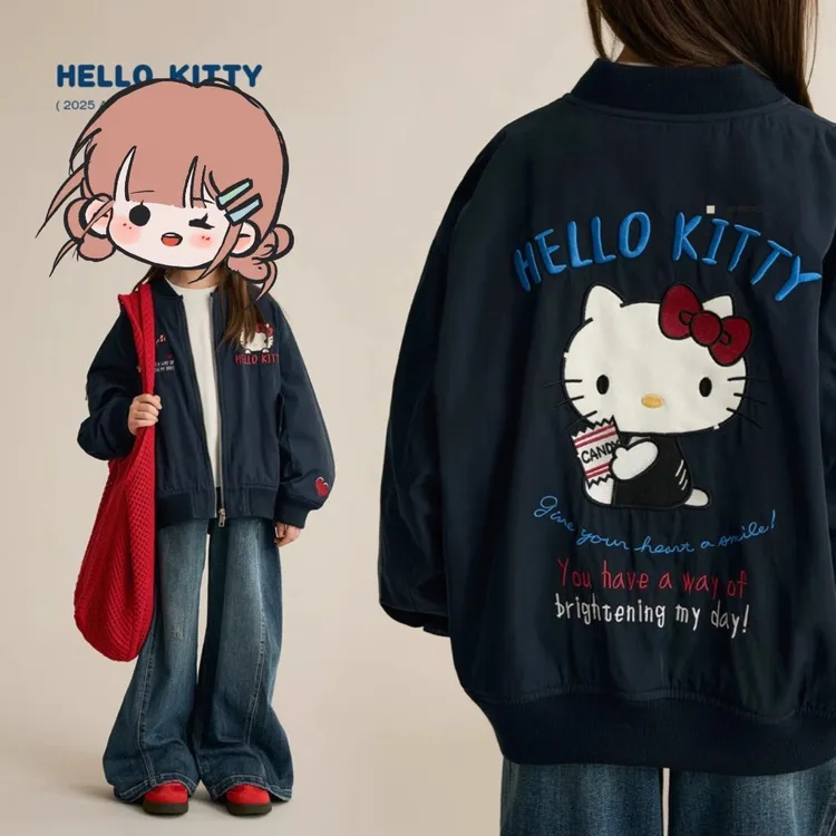 女童刺绣棒球服春秋装2025新款儿童拉链衫上衣女孩卡通夹克衫洋气