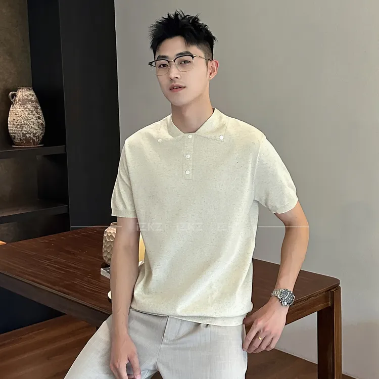 白泽IZKZ | 【松弛隐奢】莱赛尔亚麻精纱时尚百搭针织POLO领短袖