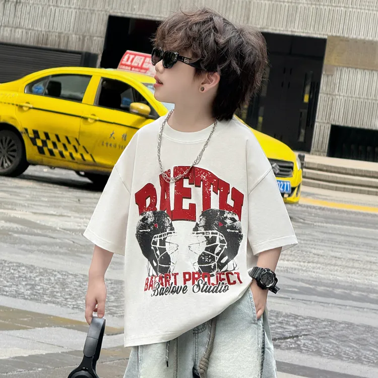 中班仔童装男童T恤时尚印花短袖2025新款中大童凉感上衣潮*43433