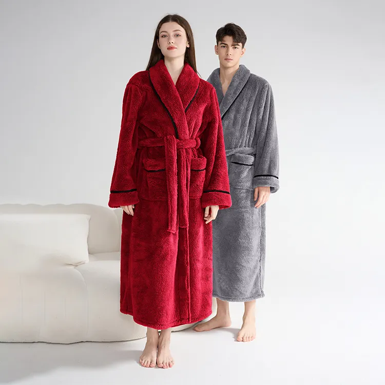 加绒睡袍女冬季加厚加长款洗澡浴袍男士大码睡衣情侣家居服可外穿
